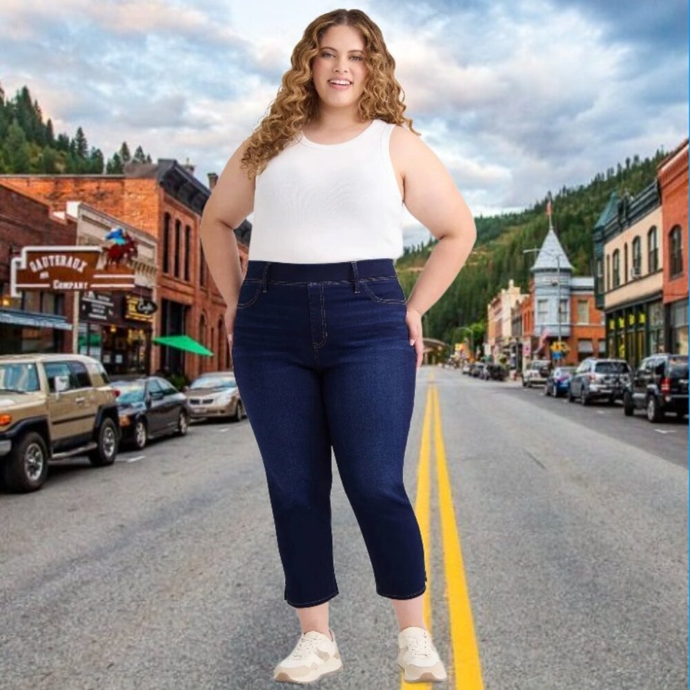 Terra & Sky Women's Plus Size High Rise Capri Jeggings Dark Wash Size 4X NEW